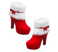 VALICLUD Christmas Winter Women Ankle Boots Plush Bow Side Zipper Closure High Heel Platform Short Shoes Stylish Xmas Party Footwear