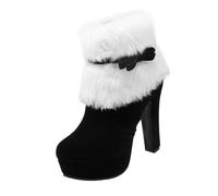 VALICLUD Christmas Women Ankle Boots with Bow Plush Lining Zipper Closure Thick Heel Platform Winter Booties for Xmas Outfits Comfortable Non Slip Stylish Footwear