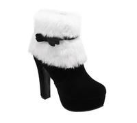 VALICLUD Christmas Womens High Heel Short Ankle Boots with Side Zipper and Bow Non Slip Rubber Sole Winter Fashion Footwear for Stylish Comfort and Stability