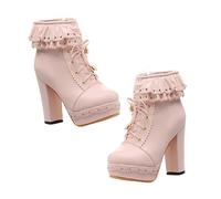 VALICLUD Chunky Heel Boots for Women Stylish Toe Platform Heels Summer Pink Lace Up Footwear with Non Skid Outsole for Dresses Skirts Jeans