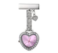 VALICLUD Clip-On Pocket Watch Nurse Watch Stylish Alloy and Glass Heart Shaped Easy to Be Hung Not Easy to Broken Lightweight Women Nurse Accessory for Hospital and Nurse's Daily Work