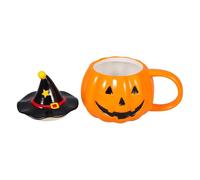 VALICLUD Coffee Mug Orange Pumpkin-Shaped Ceramic with Lid Halloween 320ml Cup Generous Capacity Festive Drinkware for Home and Holiday Gatherings for Daily Use