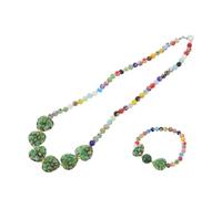 VALICLUD Colorful Inspired Heart Choker Necklace and Bracelet for Women Handmade Blown Glass Beads Lightweight Mini Jewelry for Daily Travel and Romantic Gifts