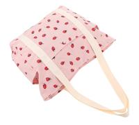 VALICLUD Corduroy Strawberry Shoulder Handbag for Women Pink Canvas Tote with Zipper and Side Pockets, for Work, Beach, and Daily Commute