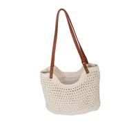VALICLUD Cotton Yarn Crochet Bag with White Zipper Large Capacity Mesh Tote for Women Soft Woven Shoulder Bag for Beach Travel and Casual Summer Use