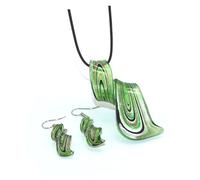 VALICLUD Creative Green Spiral Glass Pendant Earrings and Necklace Set for Women Elegant Dangler Jewelry with Multicolor Shine Gift for Parties Weddings and Special Occasions