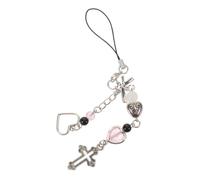 VALICLUD Cute Kawaii Phone Charm Keychain with Heart and Cross Shapes, Plastic and Alloy Material, Convenient Attachment, Stylish Mobile Phone Accessories for Daily Use and Sports