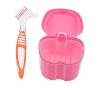 VALICLUD Denture Storage Box and Supple Bristle Brush Kit for Dentures Compact Plastic Holder with Ergonomic Toothbrush Material Portable for Home and Travel Use