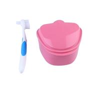 VALICLUD Denture Storage Box with Cleaning Brush for Elderly Easy-Close Denture Case for Partial Orthodontic Appliances Anti-Break Container with Filtered Soaking Design Random Color
