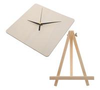 VALICLUD DIY 20cm Square Wooden Clock Face with Stand Blank Paintable Wall Clock Dial for Rustic Minimalist Home Decor and Craft Projects