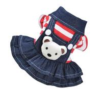 VALICLUD Dog Apparel Pet Dress Adorable Stripes Design Bear Shape Cotton Material Easy to Put on Comfortable Fit Travel Jogging for Small Girl Dog