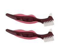 VALICLUD Double-Sided Denture Brush 2Pcs with Hard Bristles Compact False Teeth Cleaner for Daily Denture Cleaning and Stain Removal Portable Care Brush for Gum