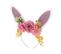 VALICLUD Easter Bunny Ears Headband with Artificial Flowers Adorable Rabbit Ear Costume Accessories for Women for Festivals Parties and Cosplay