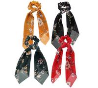 VALICLUD Elastic Fabric Hair Bands Stylish and 4pcs Printed Floral Design Lightweight and Wearable Ponytail Accessories Hair Ties on Wrist for Ladies