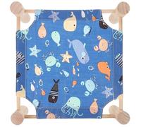 VALICLUD Elevated Hamster Bed with Wooden Rack and Blue Cloth Hammock, Rectangular Small Pet Accessory for Hamster Cage Or Rabbit Cage, Enhances Air Circulation and Convenient to Use