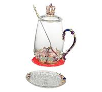 VALICLUD Enamel Glass Flower Tea Cup Set with Crown Design Decorative Coffee Mug Collection for Personal Use Gift Elegant Floral Pattern for Tea Coffee Juice Practical and Stylish