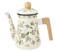 VALICLUD Enamel Teapot with Wooden Handle 1.2l Portable Tea Pot Withstand High Temperatures Practical for Brewing Tea and Hand Brewing Coffee Stylish and Elegant