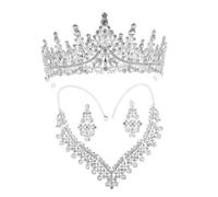 VALICLUD European Style Wedding Jewelry Set for Bride Silver Rhinestone Crown Necklace Earrings Trio for Proms Weddings Formal Parties Elegant Bridal Accessories Gift Pack