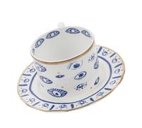 VALICLUD Evil Eye Ceramic Coffee Mug with Saucer Turkish Hamsa Hand Espresso Cup Smooth Finish Tea Mug for Home Office Breakfast Comfortable Grip Boho Style