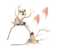 VALICLUD Fairy Ears Headband with Lights Cosplay Deer Horns and Pointed Ears Accessories for Halloween Christmas and Costume Parties