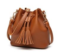 VALICLUD Fashion Bucket Crossbody Bag for Women Chic Drawstring Handbag with Tassel Casual Shoulder Purse for Everyday Use Brown