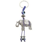 VALICLUD Feng Shui Evil Eye Keychain with Elephant Charm 4.33 Inch Silver Keyring for Bag Decoration and Protective