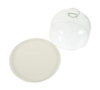 VALICLUD Food Foretaste Plate with Dome, White Ceramic Glass Cake Display