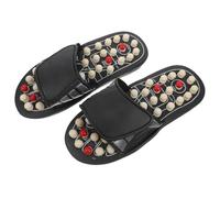 VALICLUD Foot Massage Sandal Flops Plantar Dots Therapeutic Acupressure Slippers for Men Women Featuring Adjustable Strap and Tai Chi Gossip Black English Size