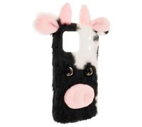 VALICLUD Furry Cow Print Phone Case Compatible with Iphone 17 Large Soft Protective Cover Shockproof Bumper Warm Winter Accessory for Women