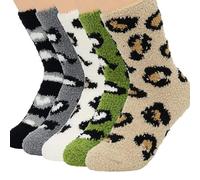 VALICLUD Fuzzy Socks Winter Leopard Print Slipper Socks Warm Coral Fleece Socks 5 Pairs Random Color