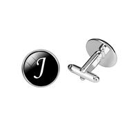 VALICLUD Glass and Copper Collar Button Cuff Link for Men Round J Letter Pattern Electroplated Smooth Finish Lightweight Decorative Sleeve Accessory for Shirt and Collar