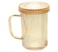 VALICLUD Glass Stripe Cup with Lid Transparent Ribbed Glassware for Juice Tea and Cocktails Home Drinking Glass Suitable for Beverages and Table Decoration Random Color
