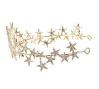 VALICLUD Golden Wedding Tiara Hairband with Delicate Rhinestone Pentagram Decor, Alloy Material, Comfortable for Long Time Wearing, for Photo Activity and Party Occasion