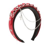 VALICLUD Gothic Punk Hair Hoop Headband with Cross Accent Leather Buckle and Chain Details Dark Edgy Festival Hair Accessories for Women for Unique Personal Style