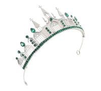 VALICLUD Gothic Tiara Silver Green Crystal Crown Hair Accessory for Women Bridal Wedding Queen Headband Photo Shoot Carnival Festival Hairpiece
