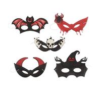 VALICLUD Half Face Mask Masquerade Accessory Adjustable Polyester 5pcs Spooky Halloween with Bat and Skeleton Patterns for Haunted Gatherings and Ghost Festival Parties
