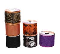 VALICLUD Halloween Craft Ribbon Set with Halloween Theme Pattern Printed Design Wide Uses 6 Rolls Polyester Material Easy to Hold Shape for Wreath Wrapping and Bow Making