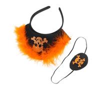VALICLUD Halloween Pirate Headband with Orange Fuzzy Skull and Crossbone Eye Patch Soft Comfortable Fit for Adults Creative Korean Style Pirate Costume Accessory for Masquerade and Roleplay