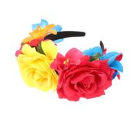 VALICLUD Halloween Rose Headband Artificial Flower Headwear with Dark Pink Yellow Roses and Blue Orchids, Party Hair Clasp for Cosplay and Day of the Dead Celebrations