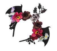 VALICLUD Halloween Skull Flower Headband with Bat Wings Mexican Day Dead Costume Accessory for Masquerade Cosplay Themed Parties and Photography Sessions