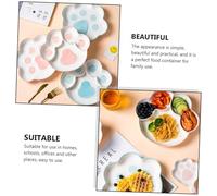 VALICLUD Hand-Painted Pink Ceramic Divided Plate Cat Paw Design with Independent Compartments for Control Smooth Edges Food Separation for Home Picnic and Restaurant Use
