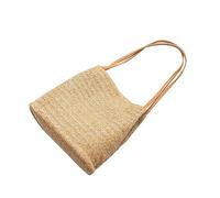 VALICLUD Handmade Knitted Shoulder Bag Dark Beige Straw Bucket Bag Beach Tote for Women Summer Outdoor Natural Straw Handbag