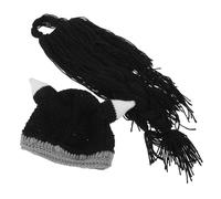 VALICLUD Handmade Medieval Viking Knitting Cap with Horned Hat and Imitated Full Beard Funny Cosplay Beanie for Men Outdoor Party Events Unique Viking Beard Ornament for Costume