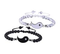 VALICLUD Handmade Yin Yang Bracelets for Couples, Matte White Turquoise Stone Strand, 1 Pair Matching His and Hers Friendship Jewelry for Boyfriend and Girlfriend