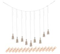 VALICLUD Hanging Photo Display with Wood Clips and Elegant Tassel Macrame Wall Hanging Flexible DIY Picture Frame Holder for Home Decor Teen Girl Birthday Holiday