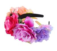 VALICLUD Hawaiian Floral Headband Wide Band Simulation Rose Flower Design Hair Accessory with Violet, Deep Fuchsia, and Peach Pink for Vacation and Party Wear