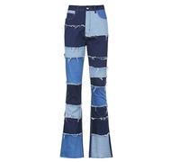 VALICLUD High-Waisted Flared Jeans for Women Patch Detail Tight Jeans Bell Bottom Pants Ripped Style Festival Outfit Blue
