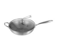 VALICLUD Honeycomb Stainless Steel Wok Pan with Lid Non-Stick Frying Pan for Gas Electric Induction Stovetops Easy-Clean Chinese Wok for Home Cooking