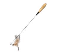 VALICLUD Interactive Cat Teaser 1 Replacement Spring Head Feather Wand for Cats and Kittens, Khaki Wooden Handle with Stainless Steel, Finger Protection and Entertaining Indoor