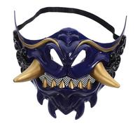 VALICLUD Japanese Samurai Demon Mask Half Face Halloween Cosplay Prop for Adults Gender-neutral Blue Evil Costume Accessory with Vivid Colors and Intricate Details for Party and Roleplay